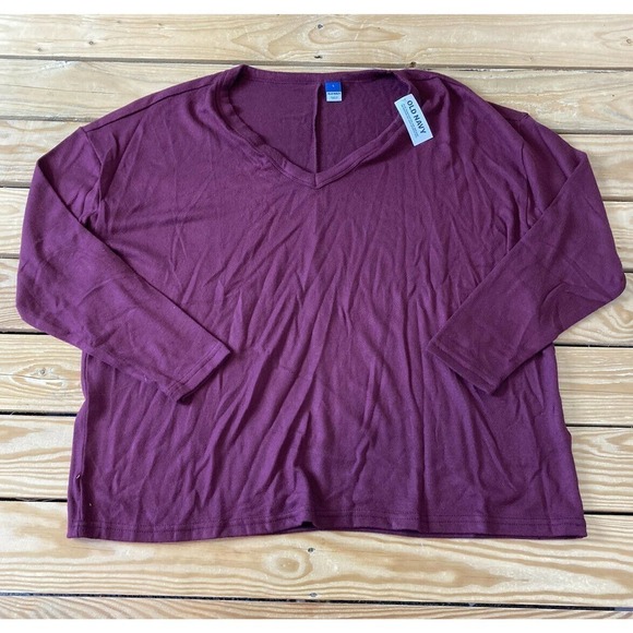 NWT Old Navy V Neck Sweater Size Large Women’s Maroon Pullover - Picture 1 of 8